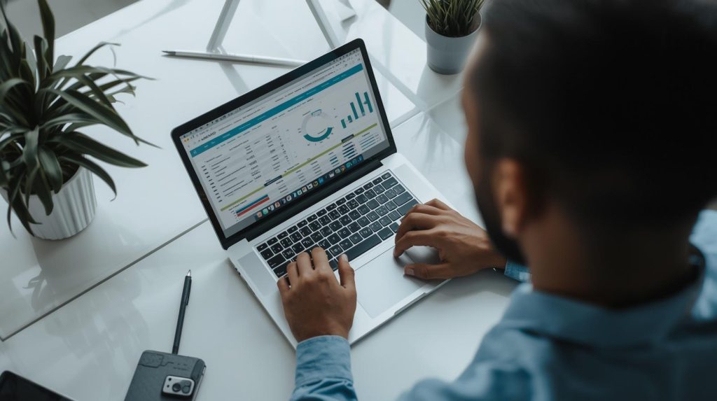 Pessoa organizando orçamento e planejando finanças pessoais no computador